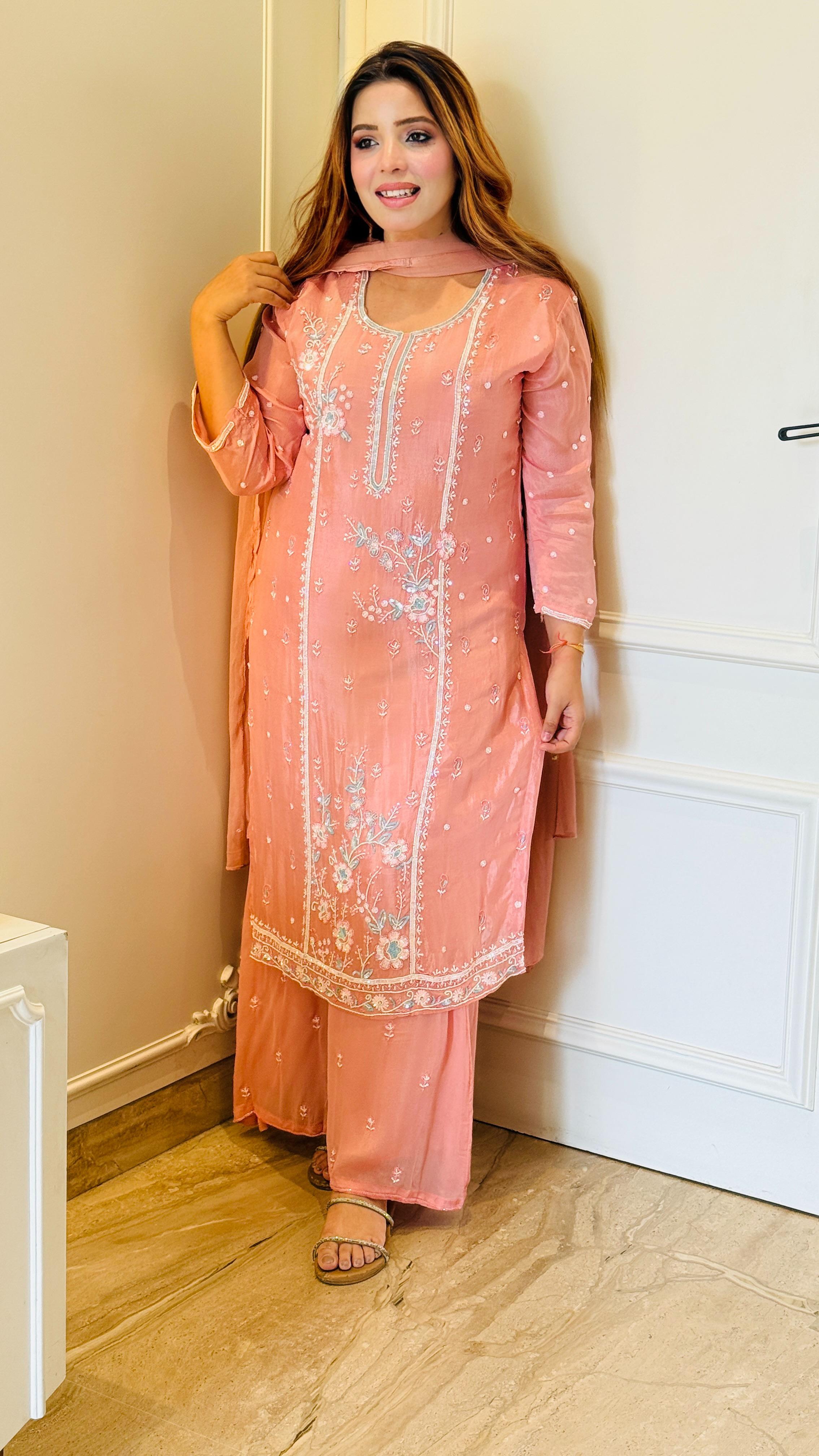 Aafreen Ombre Set- Pink, Yellow